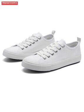 Low Top Canvas Sneakers Women Fashion Lightweight Lace Up Shoes